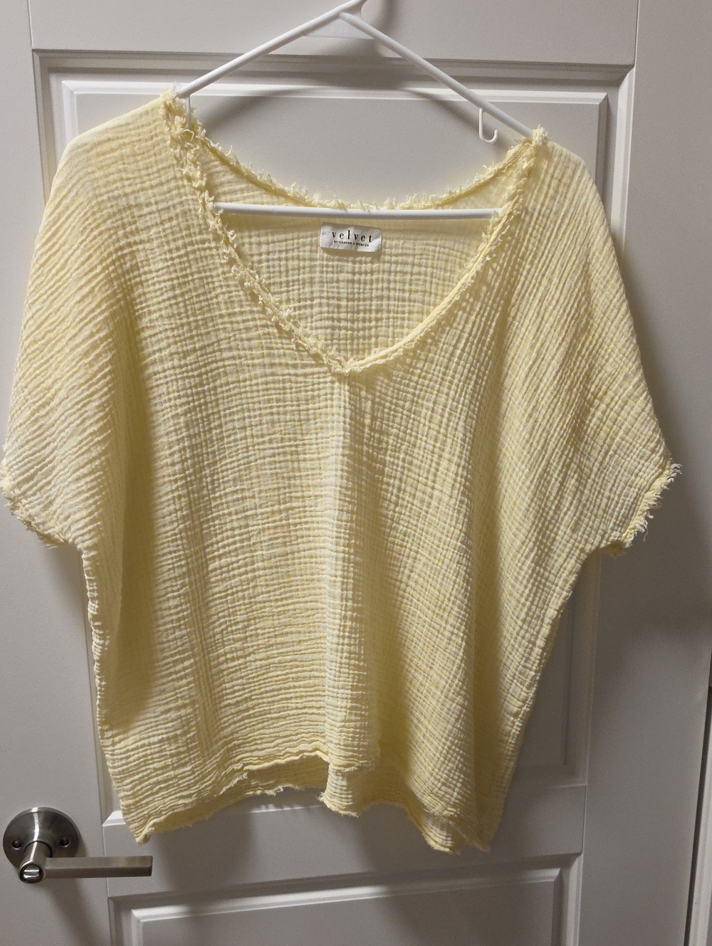 Cotton Gauze Velvet by Graham & Spencer V Neck Top Butter Yellow Fits Medium